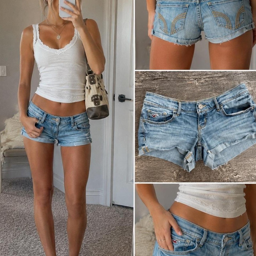 Y2K Hollister Low Rise Denim Micro Shorts Light Wash W26 Size 3